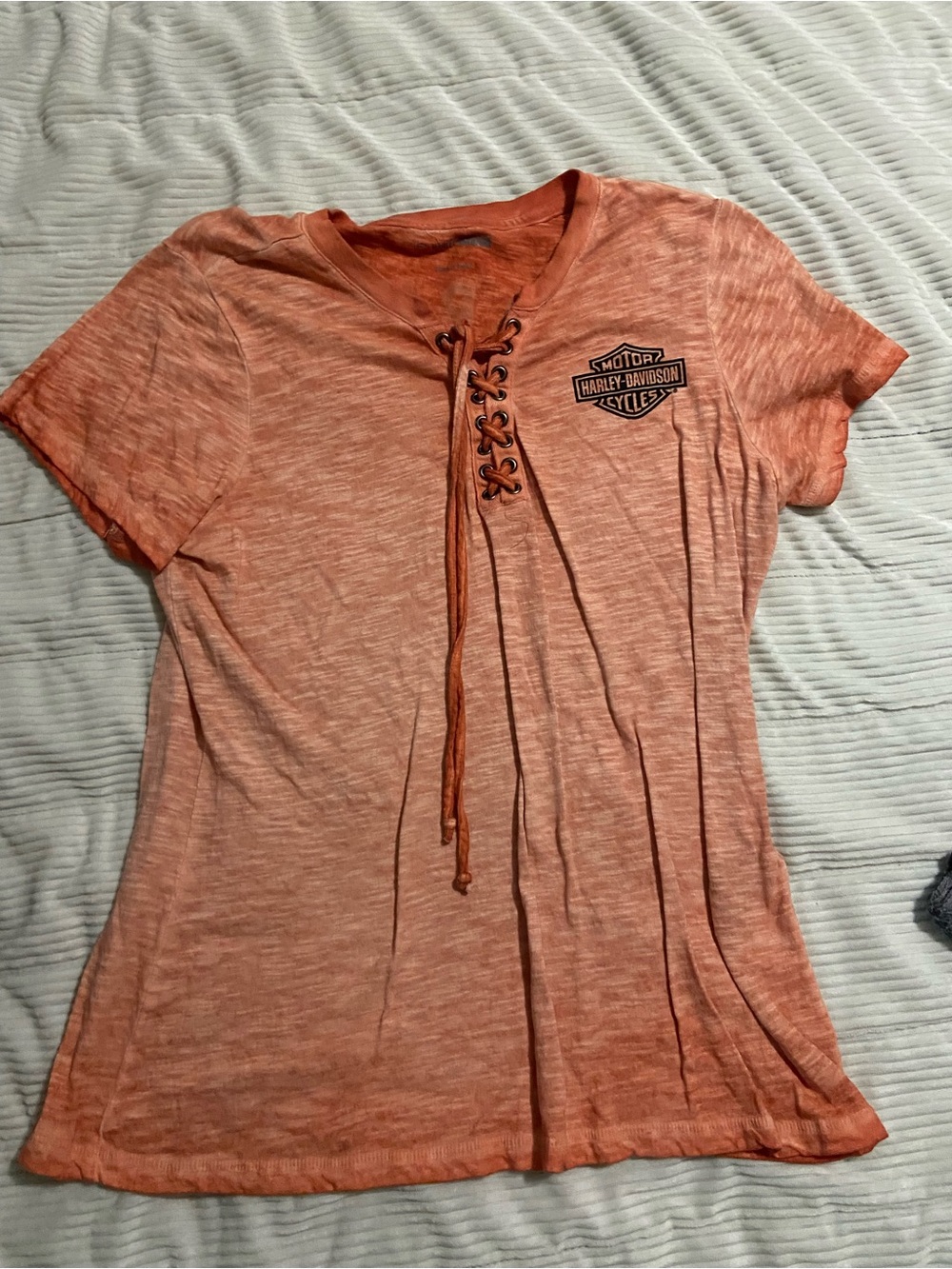 Harley-Davidson Women's Lace-Up V-Neck Tee in Burnt Orange